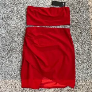 Nasty Gal Wrap Skirt Bandeau Co-ord red set